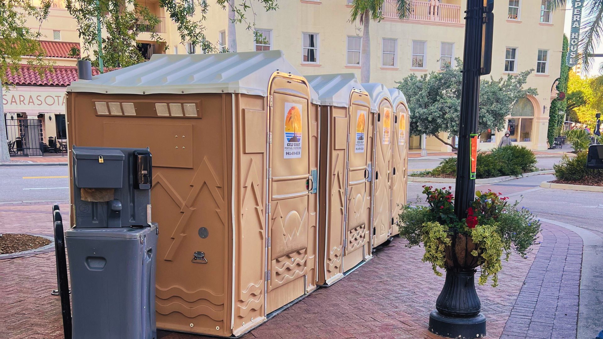 four portable toilets set up at event in port charlotte  florida
